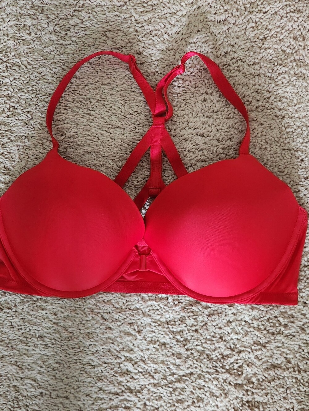 Victoria's Secret Bright Red Padded Racerback Bra Front Closure Size 38D